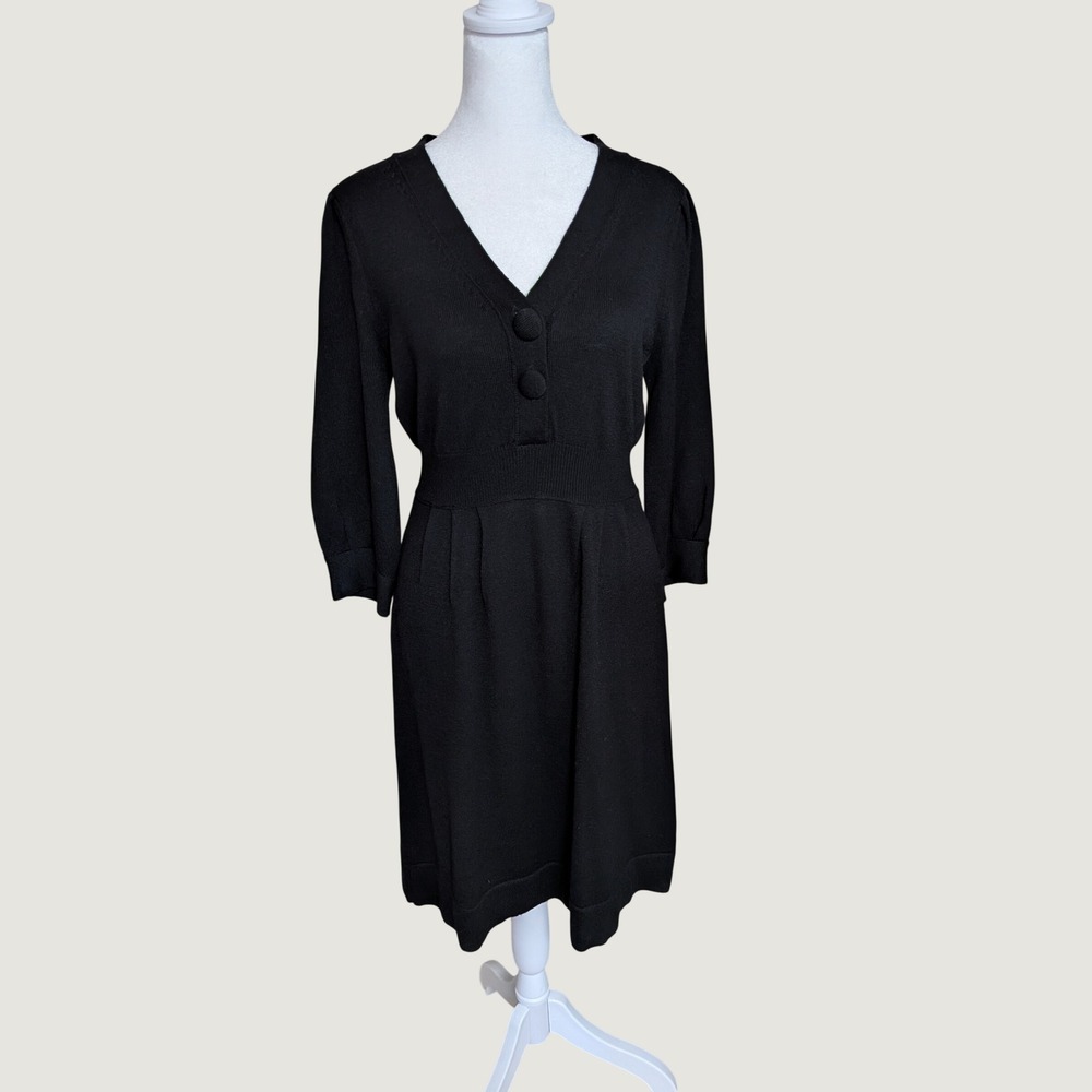 Banana Republic 100% Merino Wool V-Neck Sweater Dress Black Small